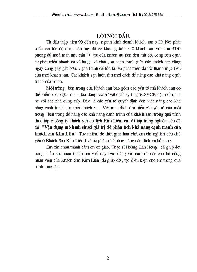 image for page Vận dụng mô hình chuỗi giá trị để phân tích khả năng cạnh tranh của khách sạn Kim Liên