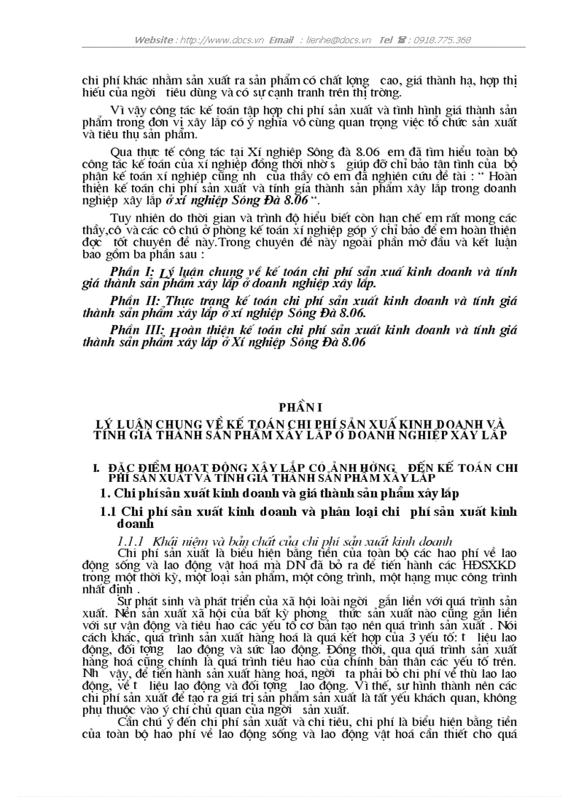 image for page Hoàn thiện kế toán chi phí sản xuất và tính gía thành sản phẩm xây lắp trong doanh nghiệp xây lắp ở xí nghiệp Sông Đà 8 06