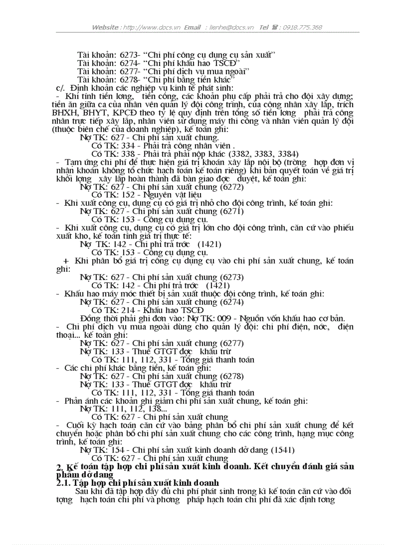 image for page Hoàn thiện kế toán chi phí sản xuất và tính gía thành sản phẩm xây lắp trong doanh nghiệp xây lắp ở xí nghiệp Sông Đà 8 06