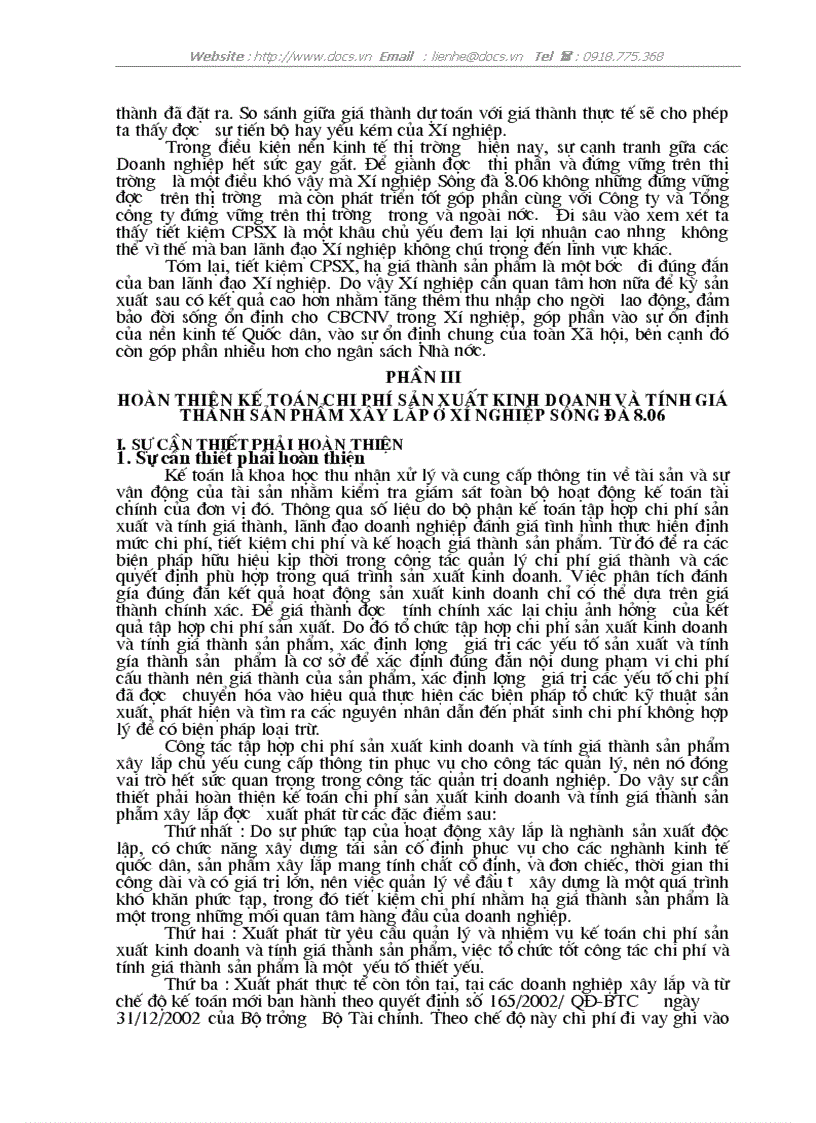 image for page Hoàn thiện kế toán chi phí sản xuất và tính gía thành sản phẩm xây lắp trong doanh nghiệp xây lắp ở xí nghiệp Sông Đà 8 06