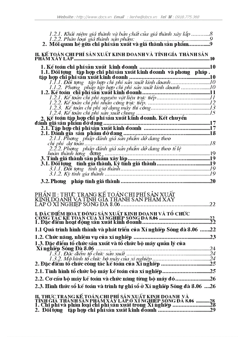 image for page Hoàn thiện kế toán chi phí sản xuất và tính gía thành sản phẩm xây lắp trong doanh nghiệp xây lắp ở xí nghiệp Sông Đà 8 06