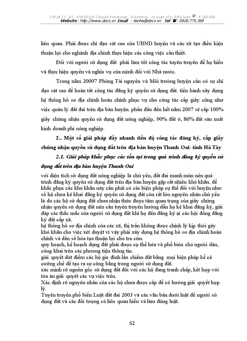 image for page Công tác đăng ký cấp giấy chứng nhận quyền sử dụng đất cho hộ gia đình cỏ nhõn sử dụng đất tại huyện Thanh Oai Tỉnh Hà Tây