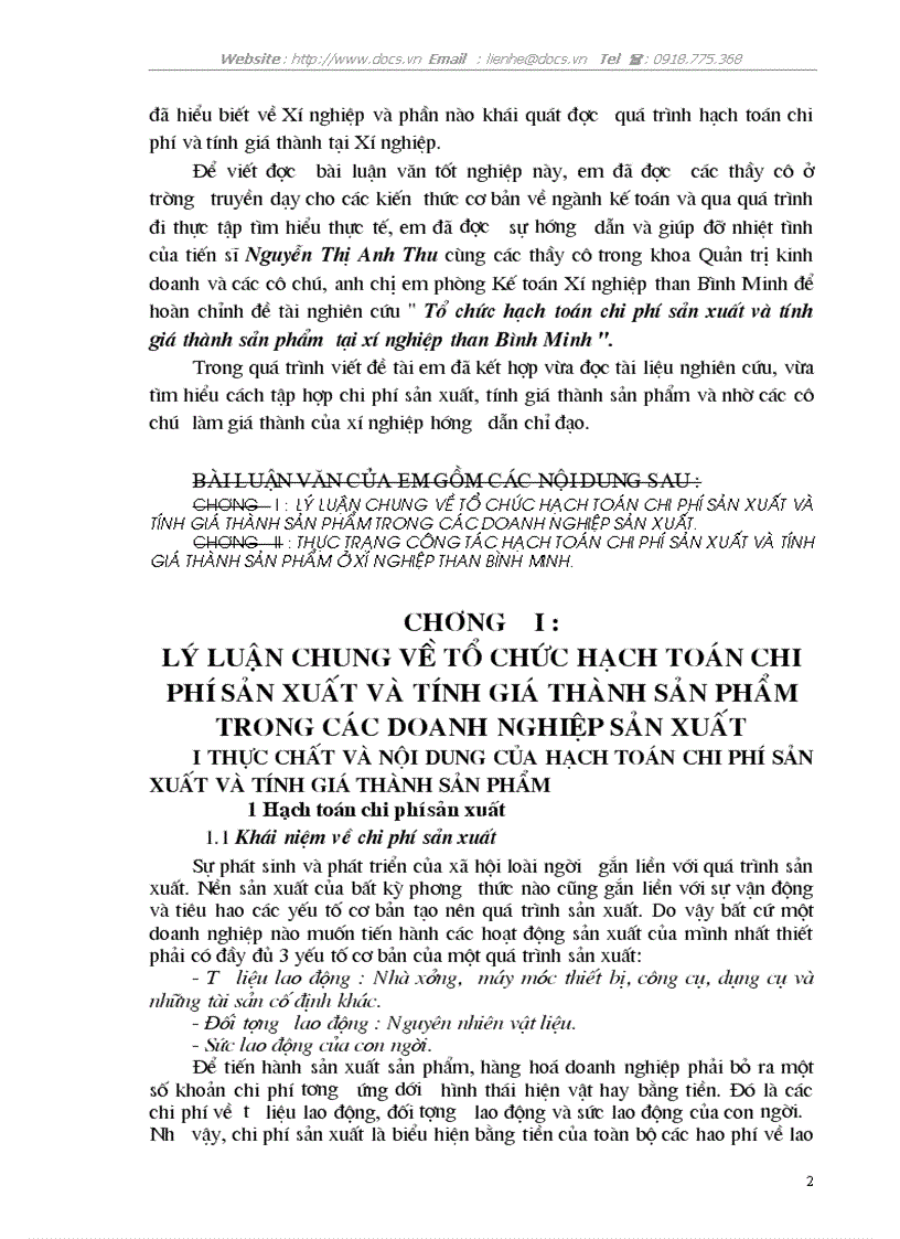 Tổ chức hạch toán chi phí sản xuất và tính giá thành sản phẩm tại xí nghiệp than Bình Minh