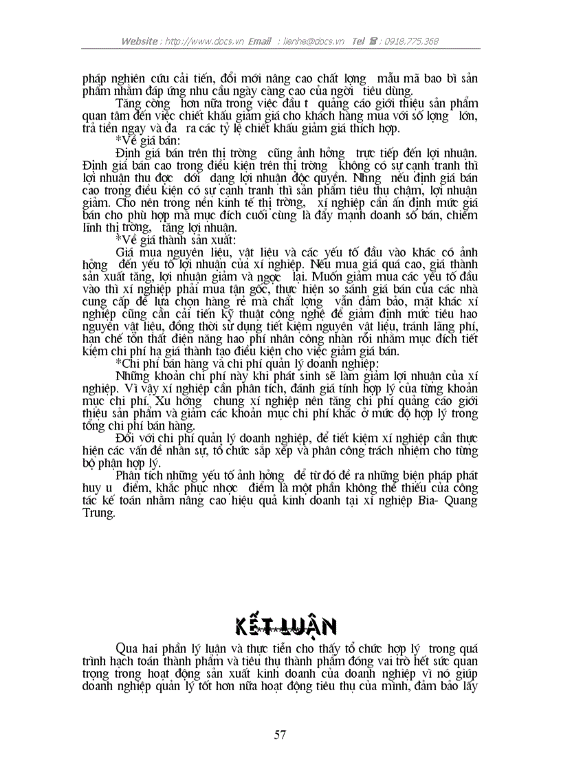 image for page Tổ chức hạch toán thành phẩm TTTP ở Xí nghiệp Bia Quang Trung