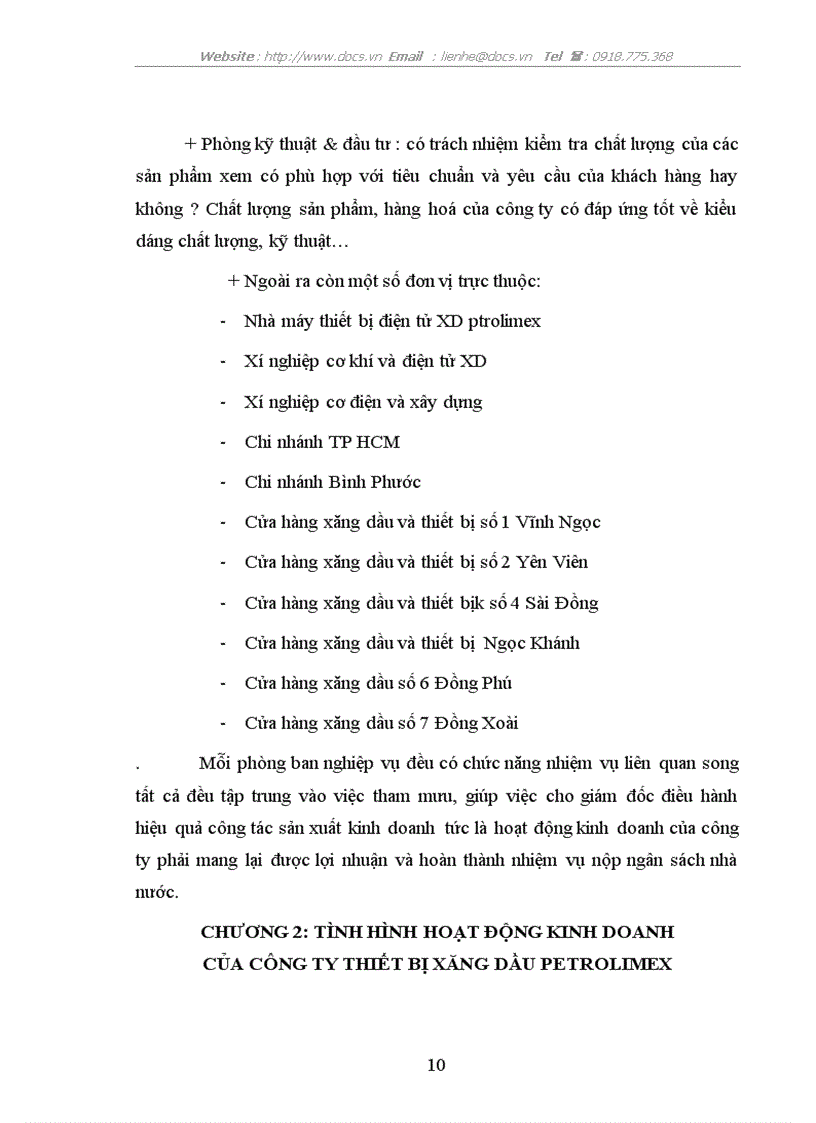 Tình hình hoạt động kinh doanh của Công ty thiết bị xăng dầu Petrolimex và đề xuất phương hướng hoạt động trong thời gian tới