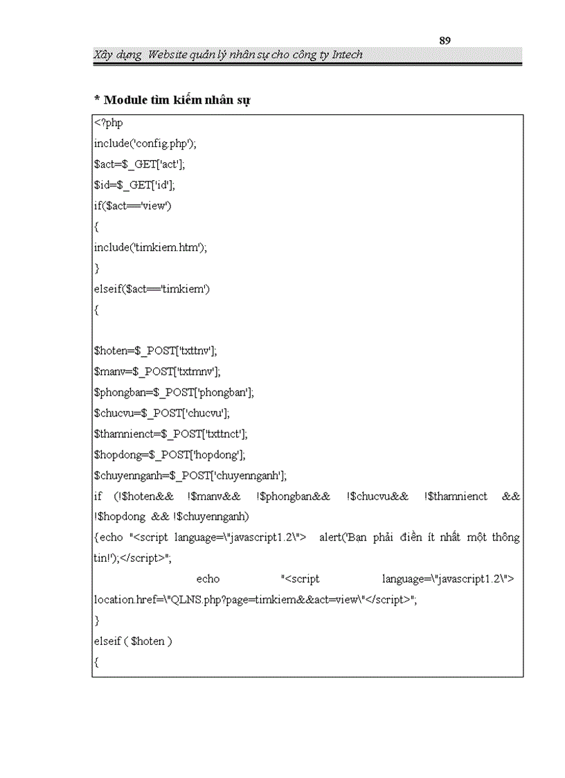 image for page Xây dựng Website quản lý nhân sự cho công ty INTECH