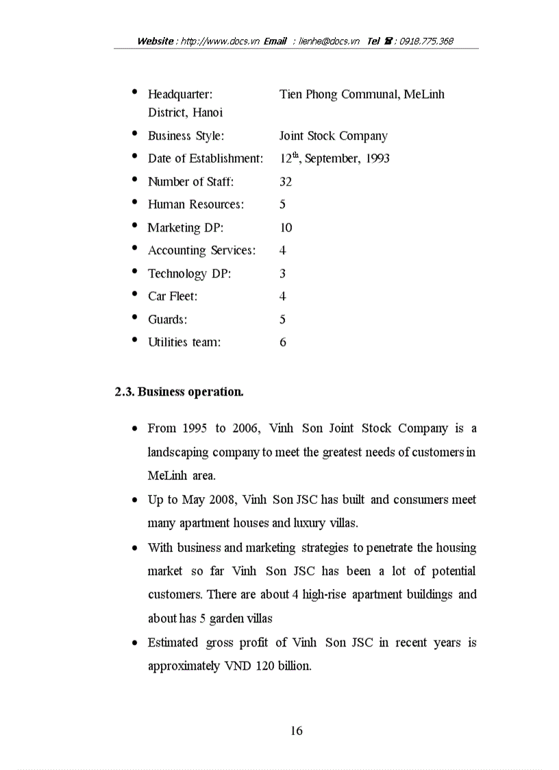 image for page Marketing strategies in Vinh Son Joint Stock Company