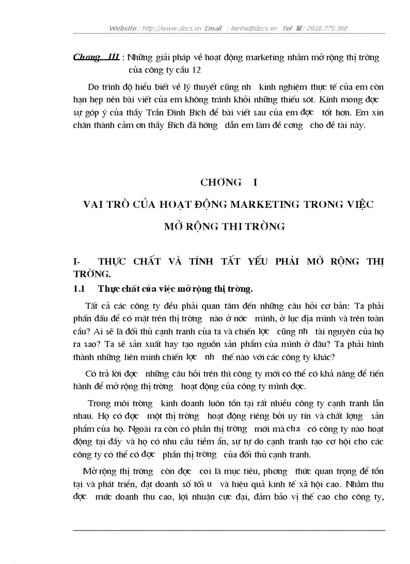 image for page Tầm quan trọng của hoạt động Marketing trong việc mở rộng thị trường và thực trạng hoạt động Marketing của Công ty Cầu 12