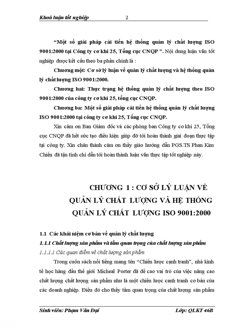 Một số giải pháp cải tiến hệ thống quản lý chất lượng ISO 9001 2000 tại Công ty cơ khí 25 Tổng cục CNQP