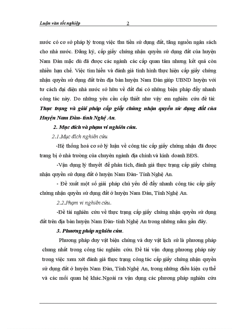 Thực trạng và giải pháp cấp giấy chứng nhận quyền sử dụng đất của Huyện Nam Đàn tỉnh Nghệ An