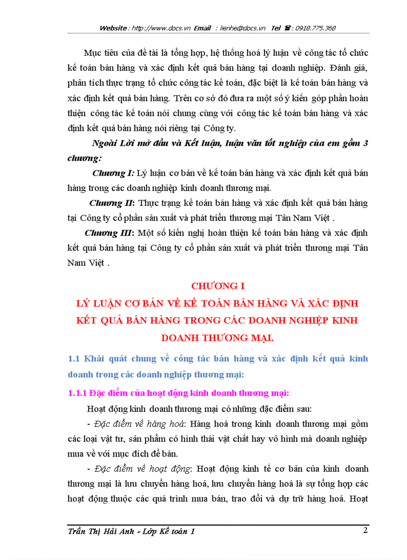 image for page Hoàn thiện kế toán bán hàng và xác định kết quả bán hàng tại Công ty cổ phần sản xuất và phát triển thương mại Tân Nam Việt