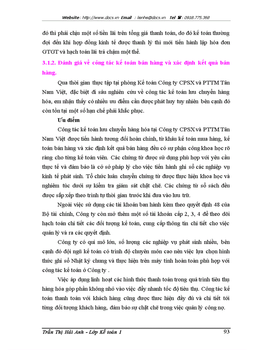 image for page Hoàn thiện kế toán bán hàng và xác định kết quả bán hàng tại Công ty cổ phần sản xuất và phát triển thương mại Tân Nam Việt
