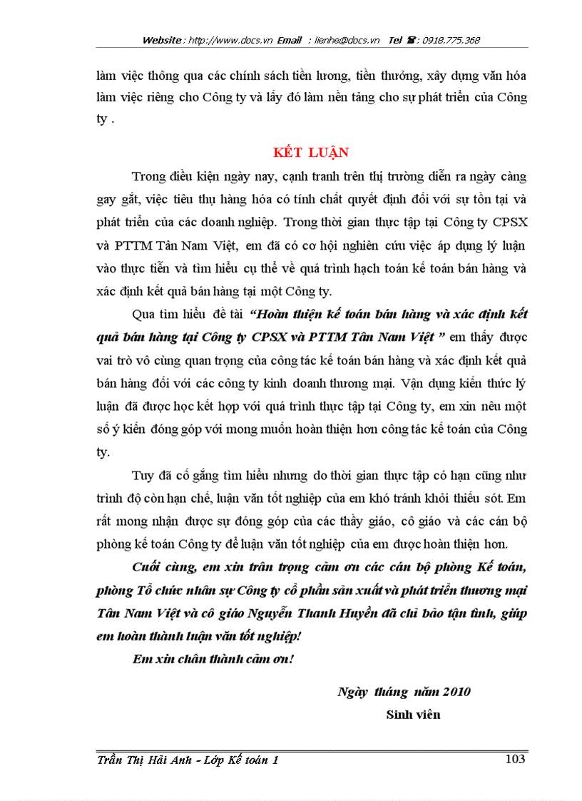 image for page Hoàn thiện kế toán bán hàng và xác định kết quả bán hàng tại Công ty cổ phần sản xuất và phát triển thương mại Tân Nam Việt