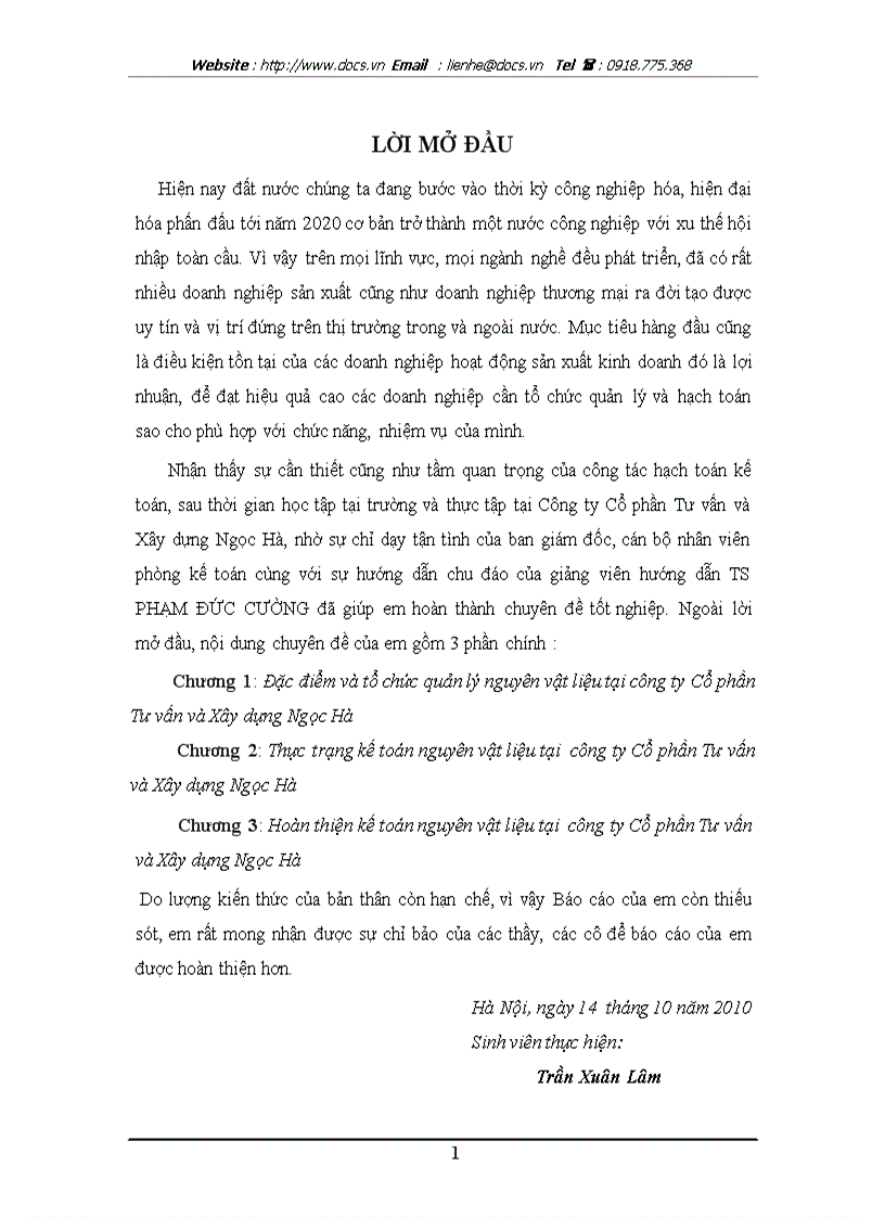 image for page Kế toán nguyên vật liệu tại công ty Cổ phần Tư vấn và Xây dựng Ngọc Hà