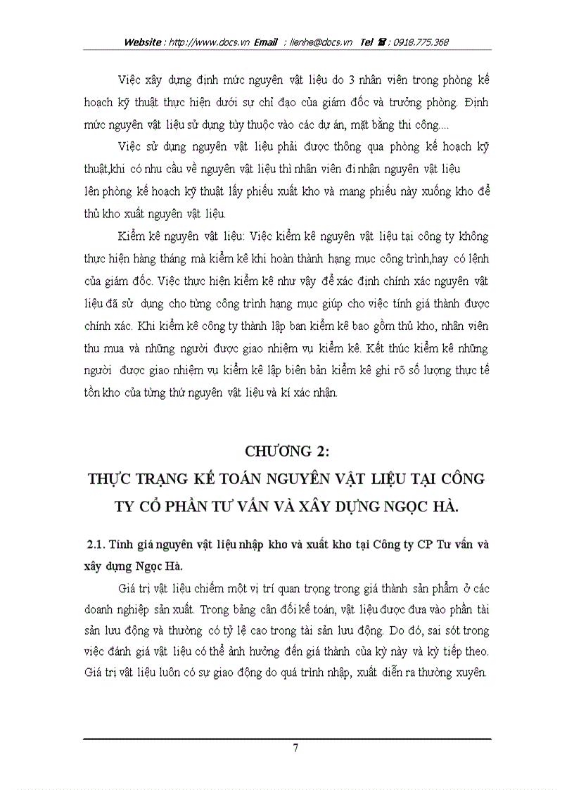 image for page Kế toán nguyên vật liệu tại công ty Cổ phần Tư vấn và Xây dựng Ngọc Hà
