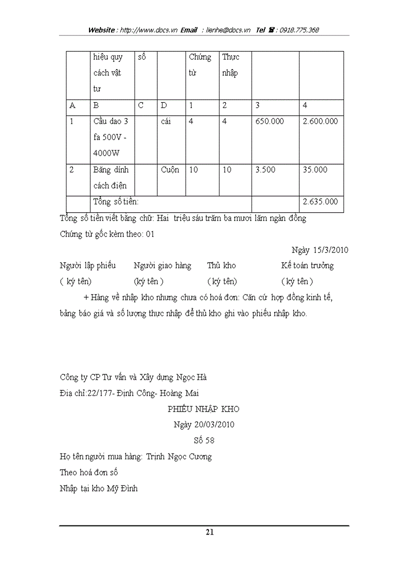 image for page Kế toán nguyên vật liệu tại công ty Cổ phần Tư vấn và Xây dựng Ngọc Hà