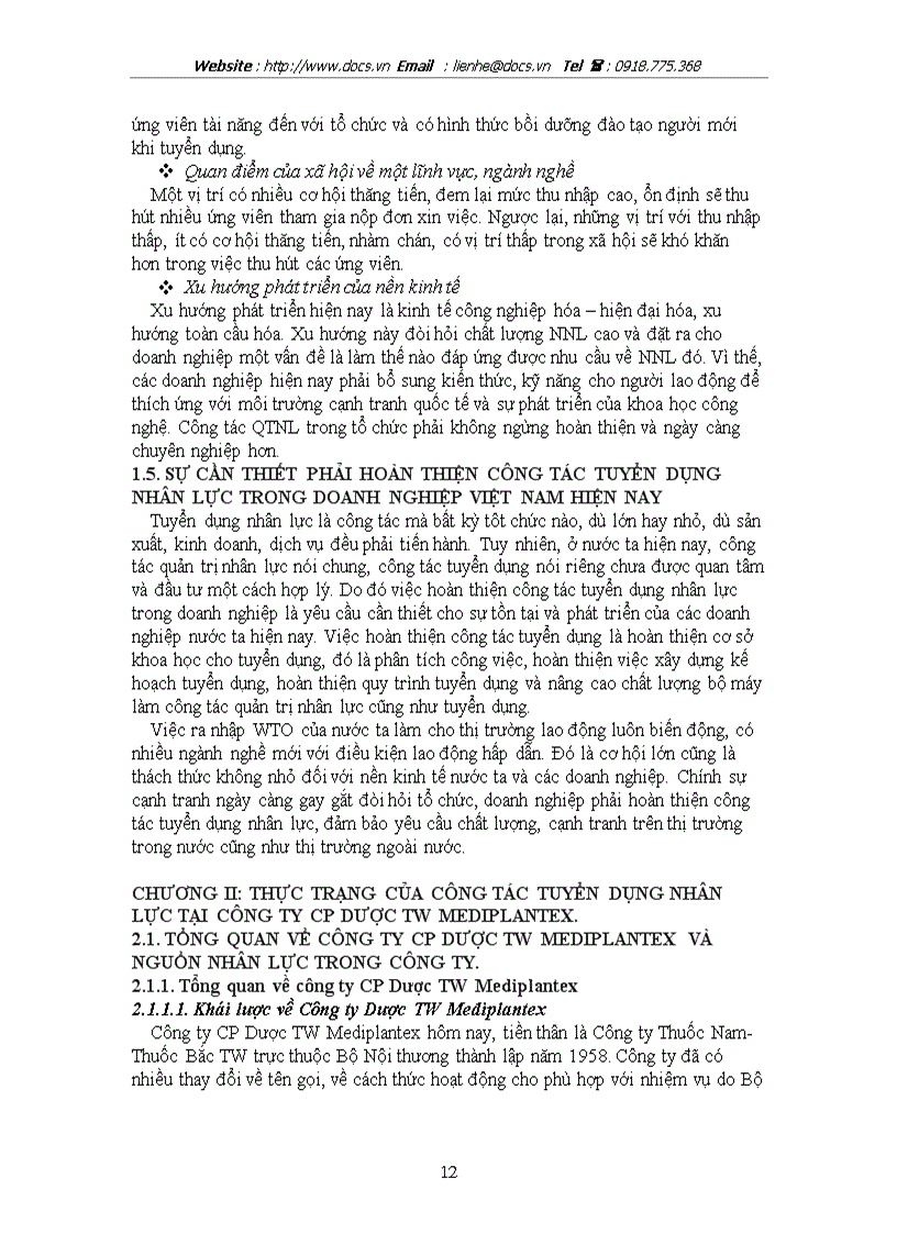 image for page Hoàn thiện công tác tuyển dụng nhân lực tại Công ty Cổ phần Dược Mediplantex