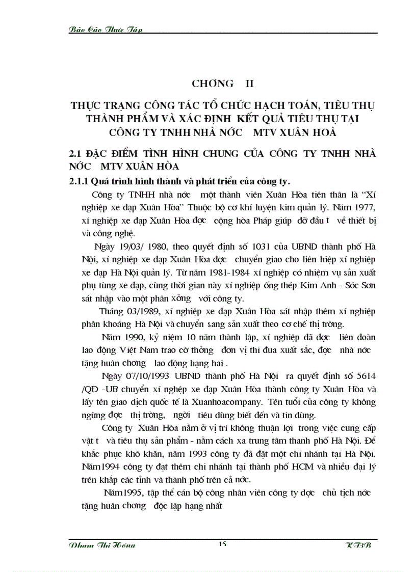 image for page Tổ chức hạch toán kế toán tiêu thụ thành phẩm và xác định kết quả tiêu thụ tại Công ty TNHH Nhà nước một thành viên Xuân Hoà