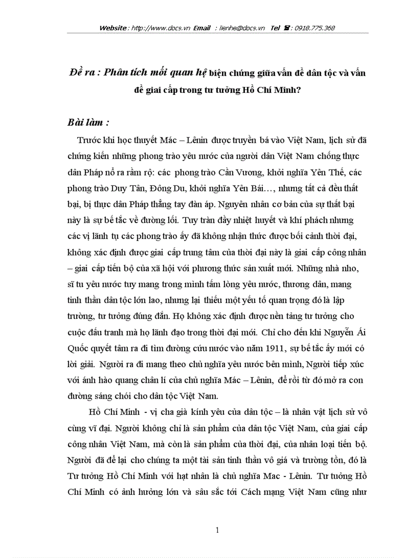 image for page Phân tích mối quan hệ biện chứng giữa vấn đề dân tộc và vấn đề giai cấp trong tư tưởng Hồ Chí Minh