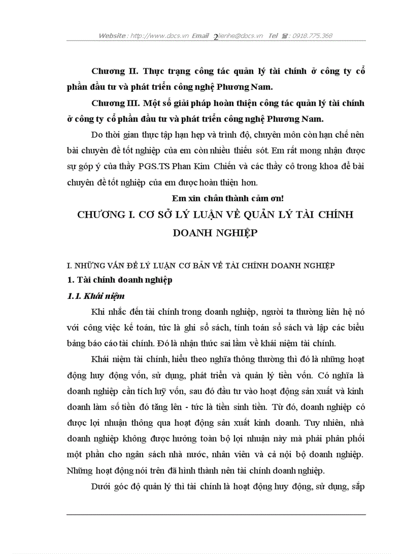 Một số giải pháp hoàn thiện công tác quản lý tài chính ở công ty cổ phần đầu tư và phát triển công nghệ Phương Nam