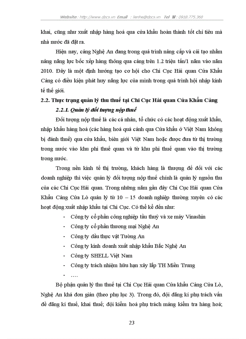 image for page Quản lý thu thu thuế xuất nhập khẩu tại Chi Cục Hải quan Cửa khẩu Cảng Cửa Lò Nghệ An