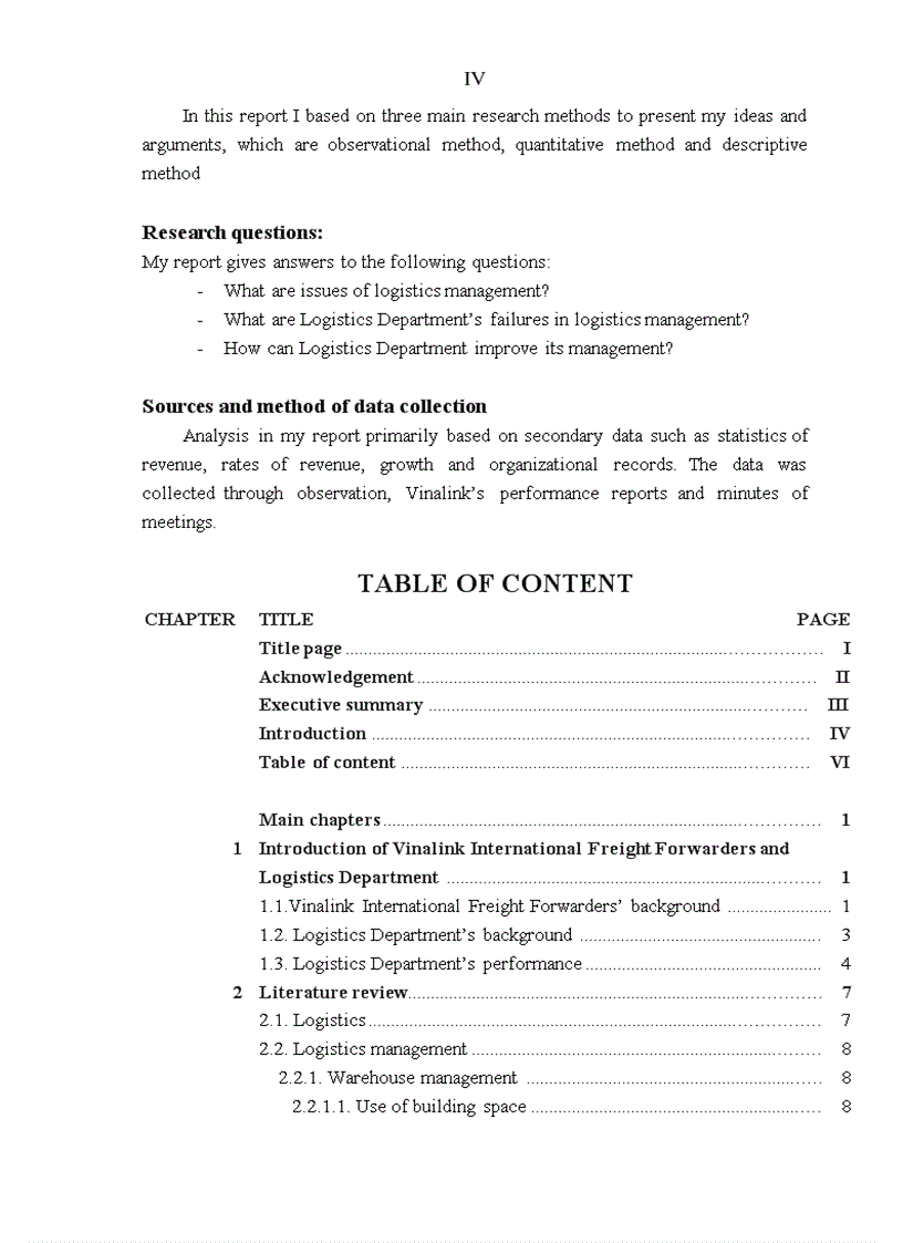 Failures in logistics management of vinalink s logistics department and recommendations