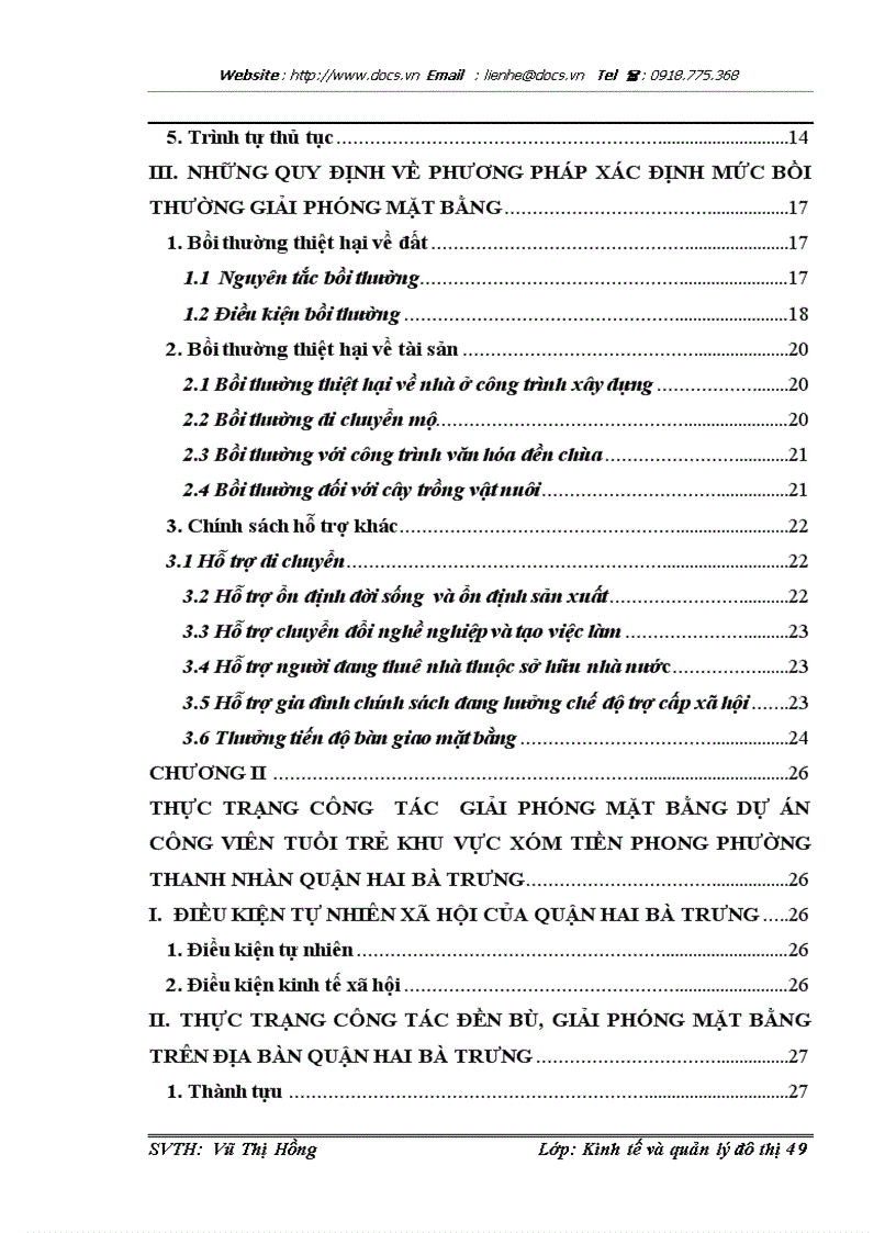 Đánh giá công tác giải phóng mặt bằng dự án công viên Tuổi Trẻ thủ đô khu vực xóm Tiền Phong phường Thanh Nhàn Quận Hai Bà Trưng