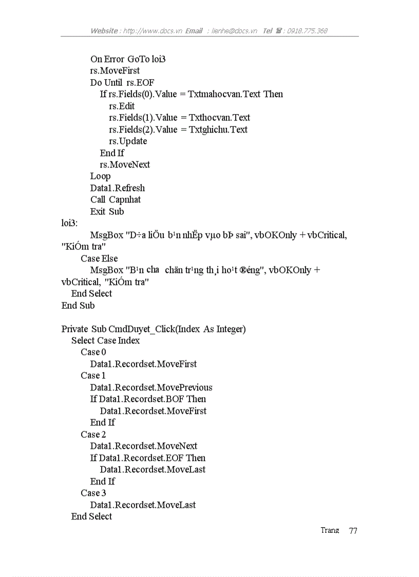 image for page Xây dựng chương trình quản lý nhân sự của chi cục Dự trữ Sóc Sơn dựa trên ngôn ngữ VISUAL BASIC