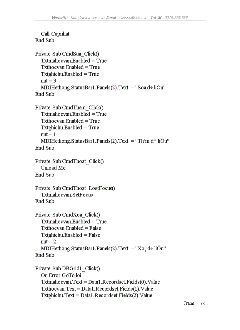 image for page Xây dựng chương trình quản lý nhân sự của chi cục Dự trữ Sóc Sơn dựa trên ngôn ngữ VISUAL BASIC