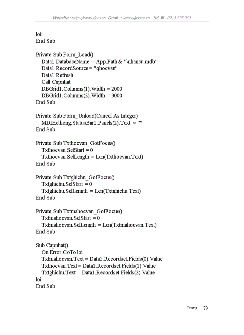 image for page Xây dựng chương trình quản lý nhân sự của chi cục Dự trữ Sóc Sơn dựa trên ngôn ngữ VISUAL BASIC