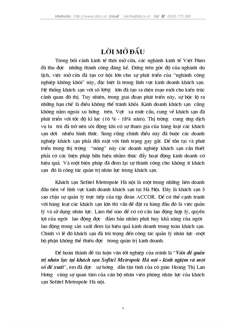 image for page Thực trạng quản trị nhân lực tại khách sạn Sofitel Metropol Hà Nội Kinh nghiệm giải pháp