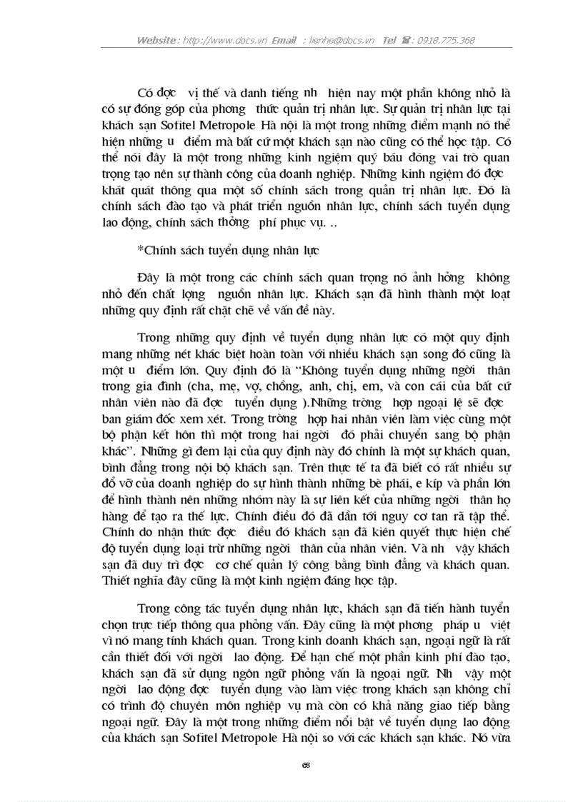 image for page Thực trạng quản trị nhân lực tại khách sạn Sofitel Metropol Hà Nội Kinh nghiệm giải pháp