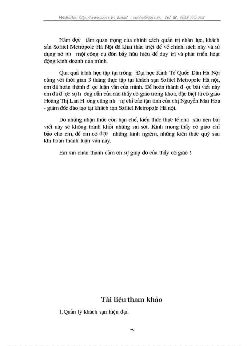 image for page Thực trạng quản trị nhân lực tại khách sạn Sofitel Metropol Hà Nội Kinh nghiệm giải pháp