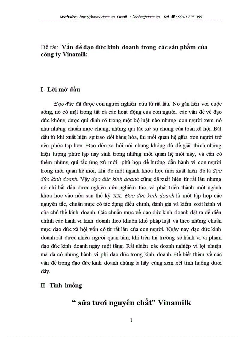image for page Vấn đề đạo đức kinh doanh trong các sản phẩm của C ty Vinamilk lt VH gt