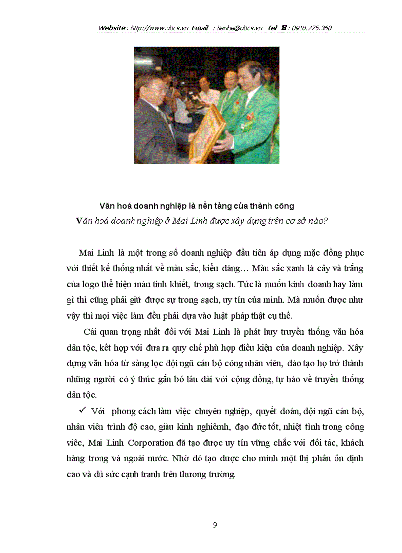 image for page Văn hoá doanh nghiệp của hãng Taxi Mailinh lt văn hoá gt