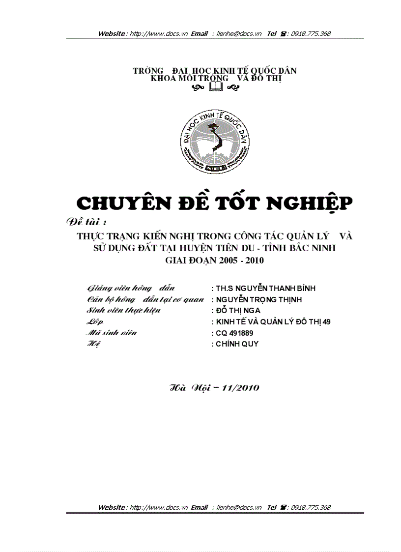 image for page Thực trạng kiến nghị trong công tác quản lýý và sử dụng đất tại huyện tiên du tỉnh bắc ninh giai đoạn 2005 2010