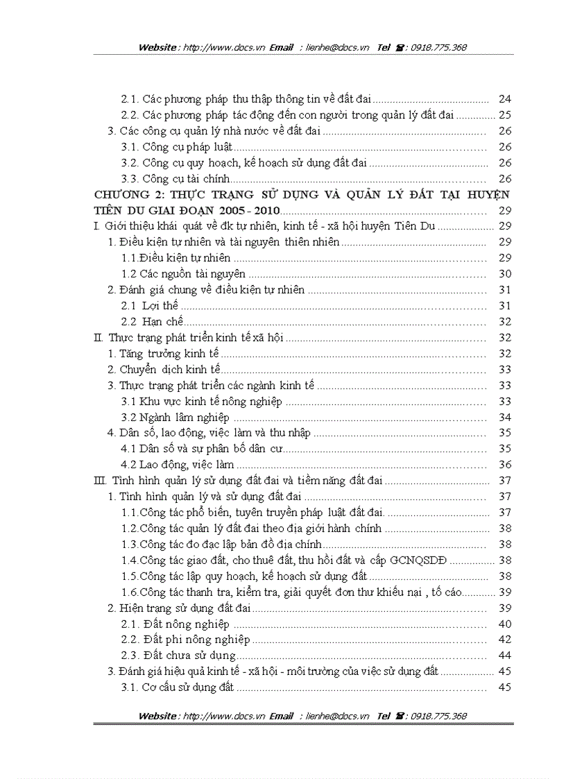 Thực trạng kiến nghị trong công tác quản lýý và sử dụng đất tại huyện tiên du tỉnh bắc ninh giai đoạn 2005 2010