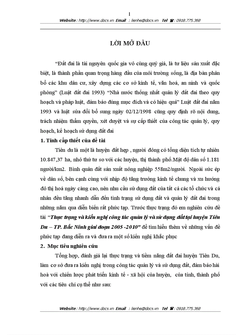 image for page Thực trạng kiến nghị trong công tác quản lýý và sử dụng đất tại huyện tiên du tỉnh bắc ninh giai đoạn 2005 2010