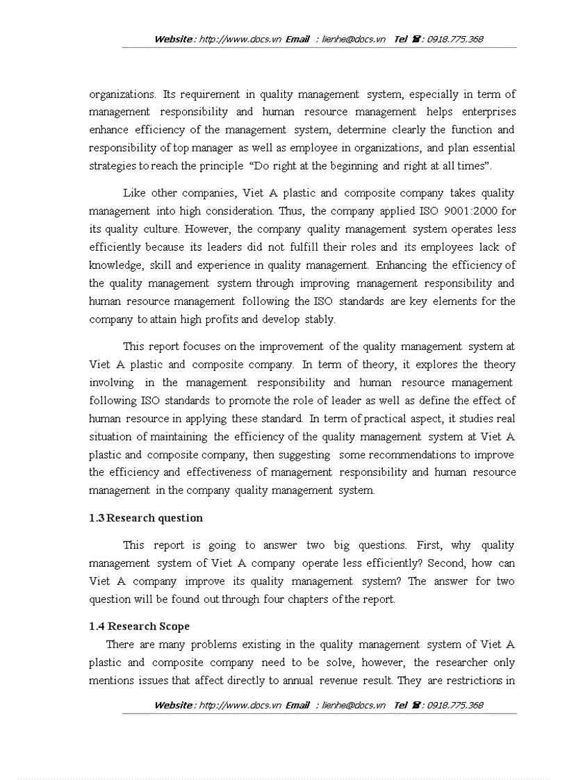 image for page Enhancing the efficiency of the quality managament system by improving management responsibility and human resource management at viet a plastic