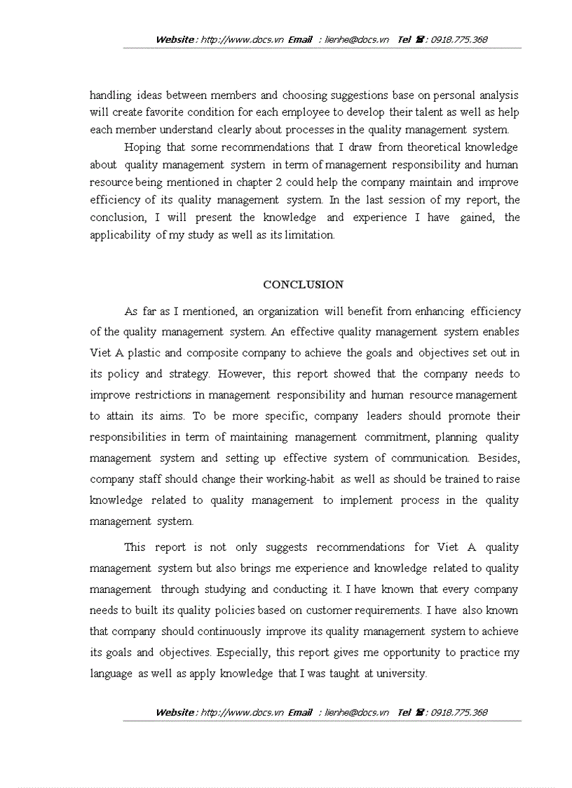 image for page Enhancing the efficiency of the quality managament system by improving management responsibility and human resource management at viet a plastic