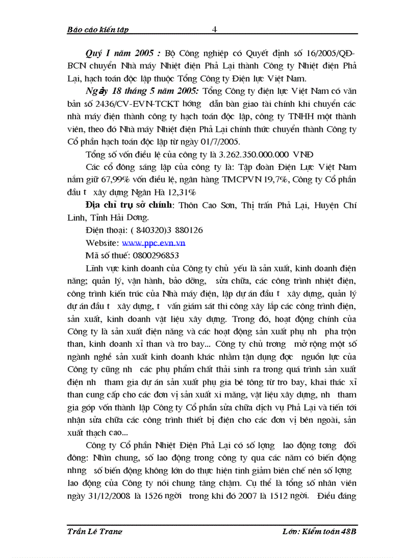 image for page Báo cáo kiến tập tại Công ty Cổ phần nhiệt điện Phả Lại