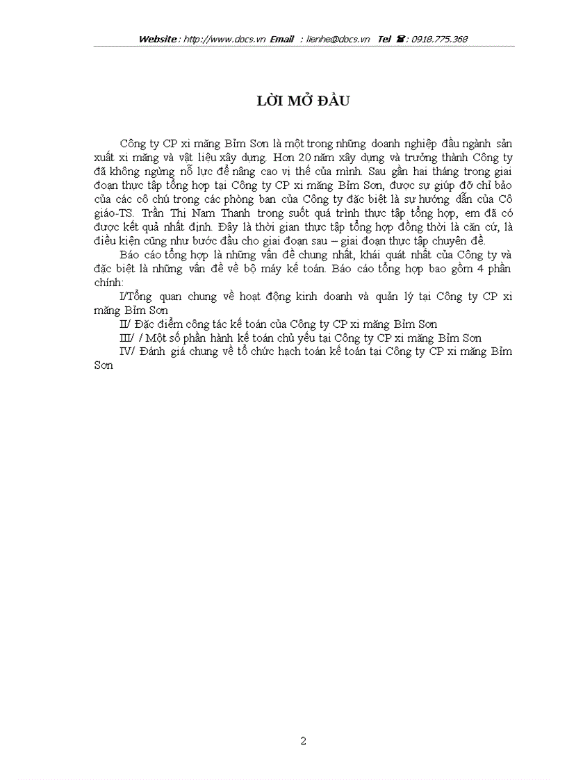 image for page Báo cáo Tại Công ty CP xi măng Bỉm Sơn