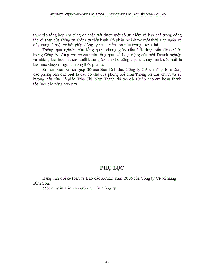 image for page Báo cáo Tại Công ty CP xi măng Bỉm Sơn