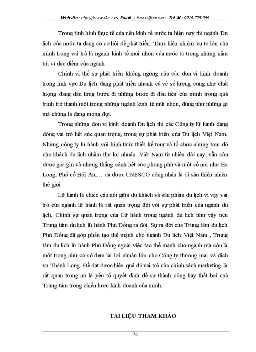 image for page Hoàn thiện chính sách marketing của Trung tâm du lịch Lữ hành Phù Đổng thuộc C ty thương mại dịch vụ Thành Long