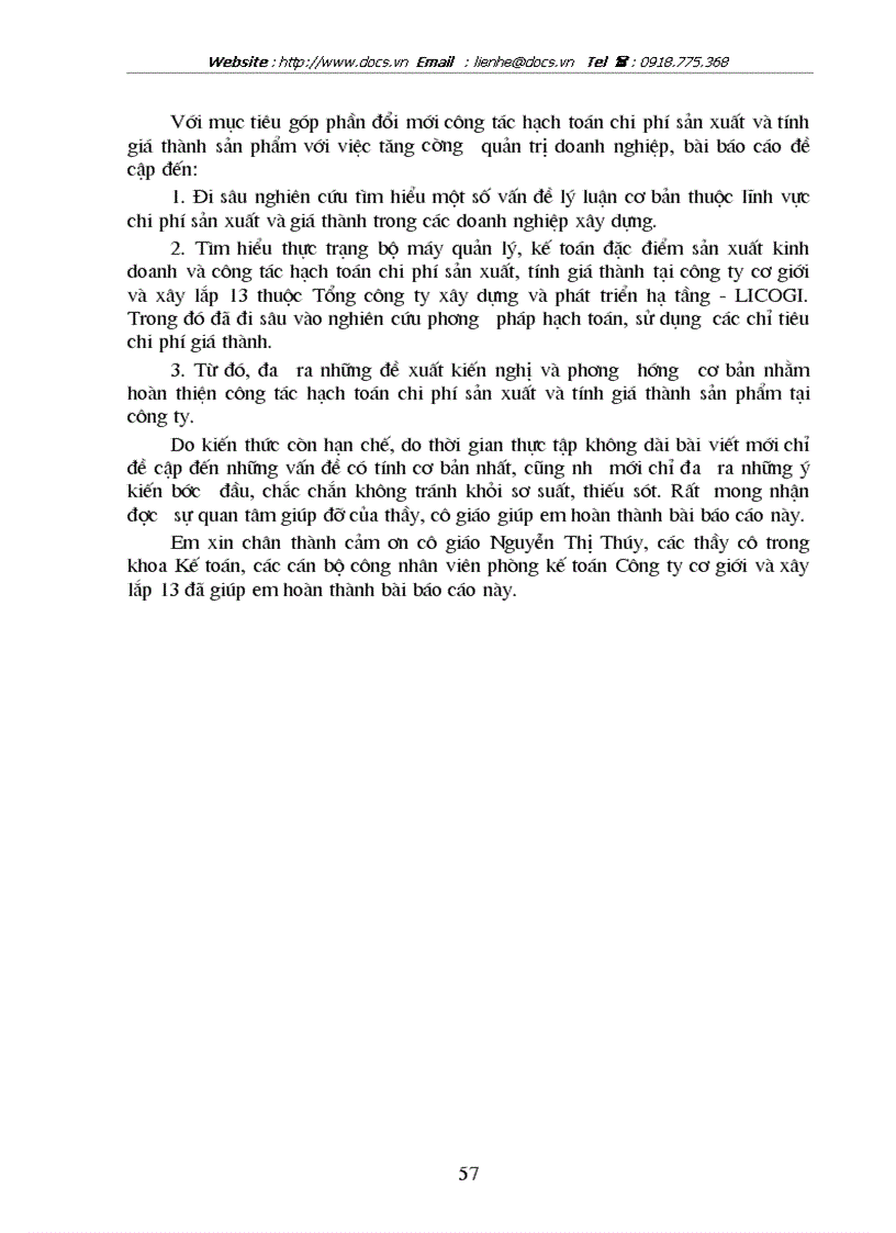 image for page Kế toán tập hợp chi phí sản xuất và tính giá thành sản phẩm tại công ty cơ giới xây lắp 13 thuộc Tổng công ty LICOGI