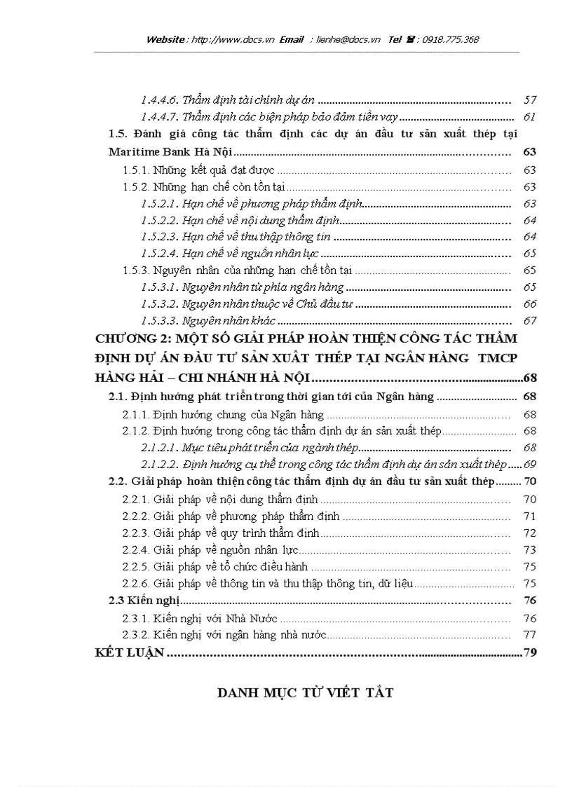 Chất lượng công tác thẩm định dự án đầu tư sản xuất thép tại Ngân hàng thương mại cổ phần Hàng Hải chi nhánh Hà Nội thực trạng và giải pháp