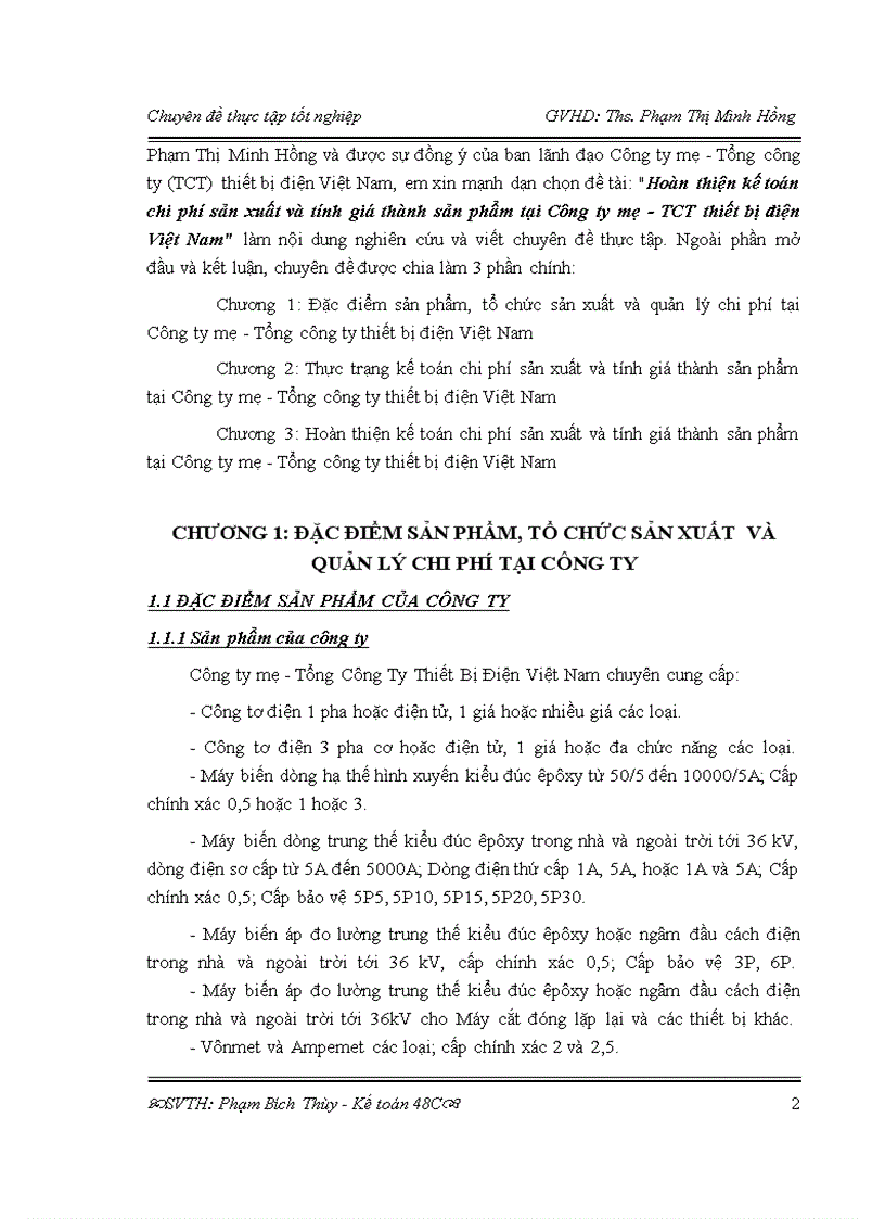 image for page Hoàn thiện kế toán chi phí sản xuất và tính giá thành sản phẩm tại Công ty mẹ TCT thiết bị điện Việt Nam