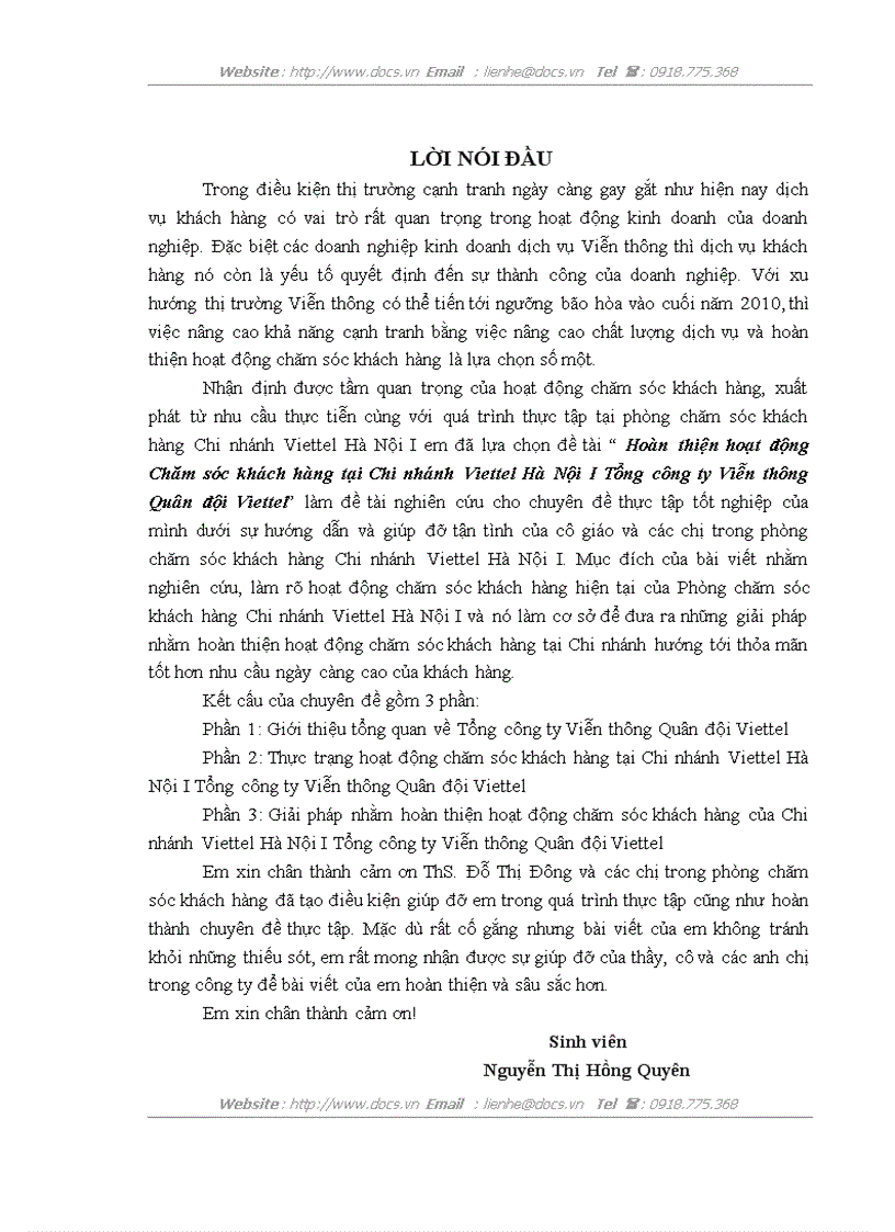 image for page Hoàn thiện hoạt động Chăm sóc khách hàng tại Chi nhánh Viettel Hà Nội I Tổng công ty Viễn thông Quân đội Viettel