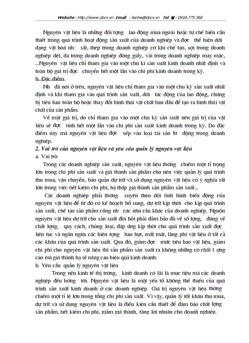 Hoàn thiện công tác quản lý Nguyên Vật liệu L tại công ty Sản xuất kinh doanh đầu tư và dịch vụ Việt Hà