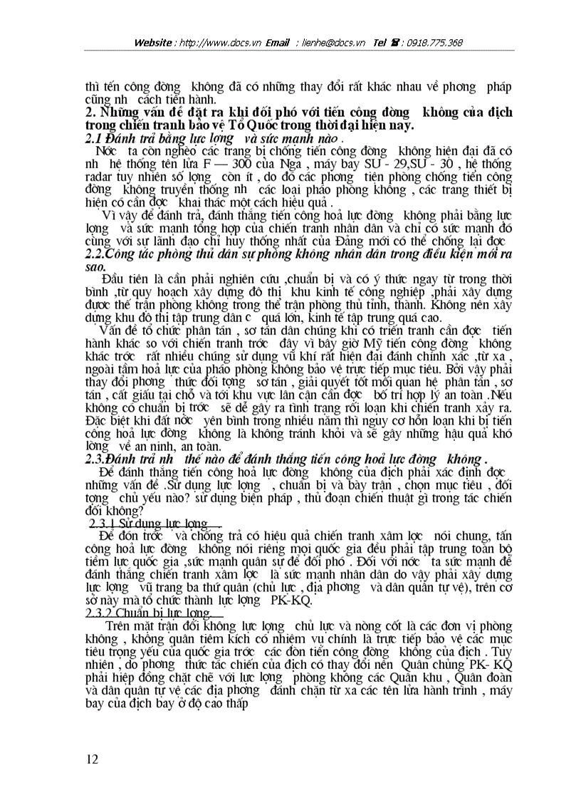 image for page Vai trò của quân chủng phòng không không quân trong chiến đấu đánh trả phương tiện tiến công đường không của địch lt quân sự gt